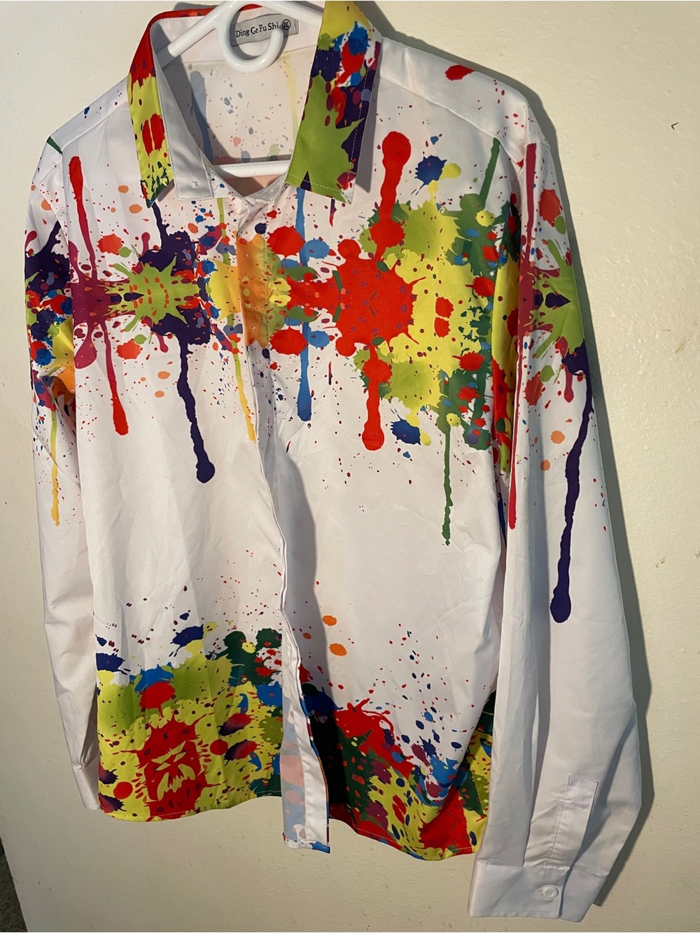 Kids Paint-Splash Button-Down Shirt - White Multicolor